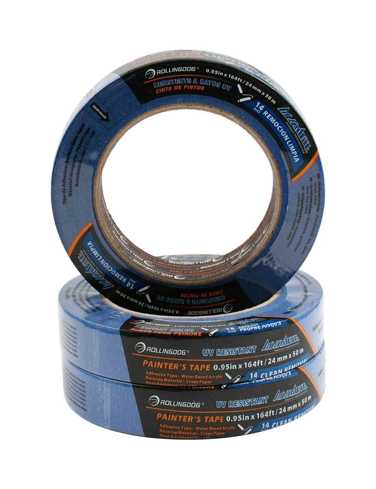 ROLLINGDOG Blue Painter's Masking Tape 24mm*50m (Pack of 3) for Painting,Decorating, with Sharp Lines and No Paint Bleed