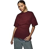 Verdusa Women's Cinched Waist Tops Drop Shoulder Short Sleeve Ruched T Shirt