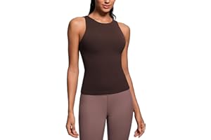 CRZ YOGA Butterluxe Womens Racerback Workout Tank Top with Built in Shelf Bra - Padded High Neck Yoga Athletic Camisole