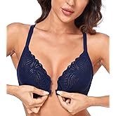 HACI Women's Front Closure Bra Underwire Unpadded T-Back Plus Size Lacy Full Coverage Racerback T-Shirt Unlined