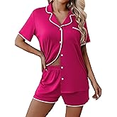 Ekouaer Pajamas for Women Set 2 Piece Soft Button Up Pjs Short Sleeve Summer Lounge Sets Comfy Sleepwear