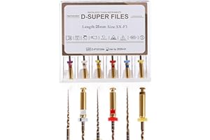 4E 4E'S USA 25mm SX-F3 Assorted Rotary Files, Engine Rotary Files for Root Canal Treatment, Pack of 6 (Shaping Files & Finishing Files)