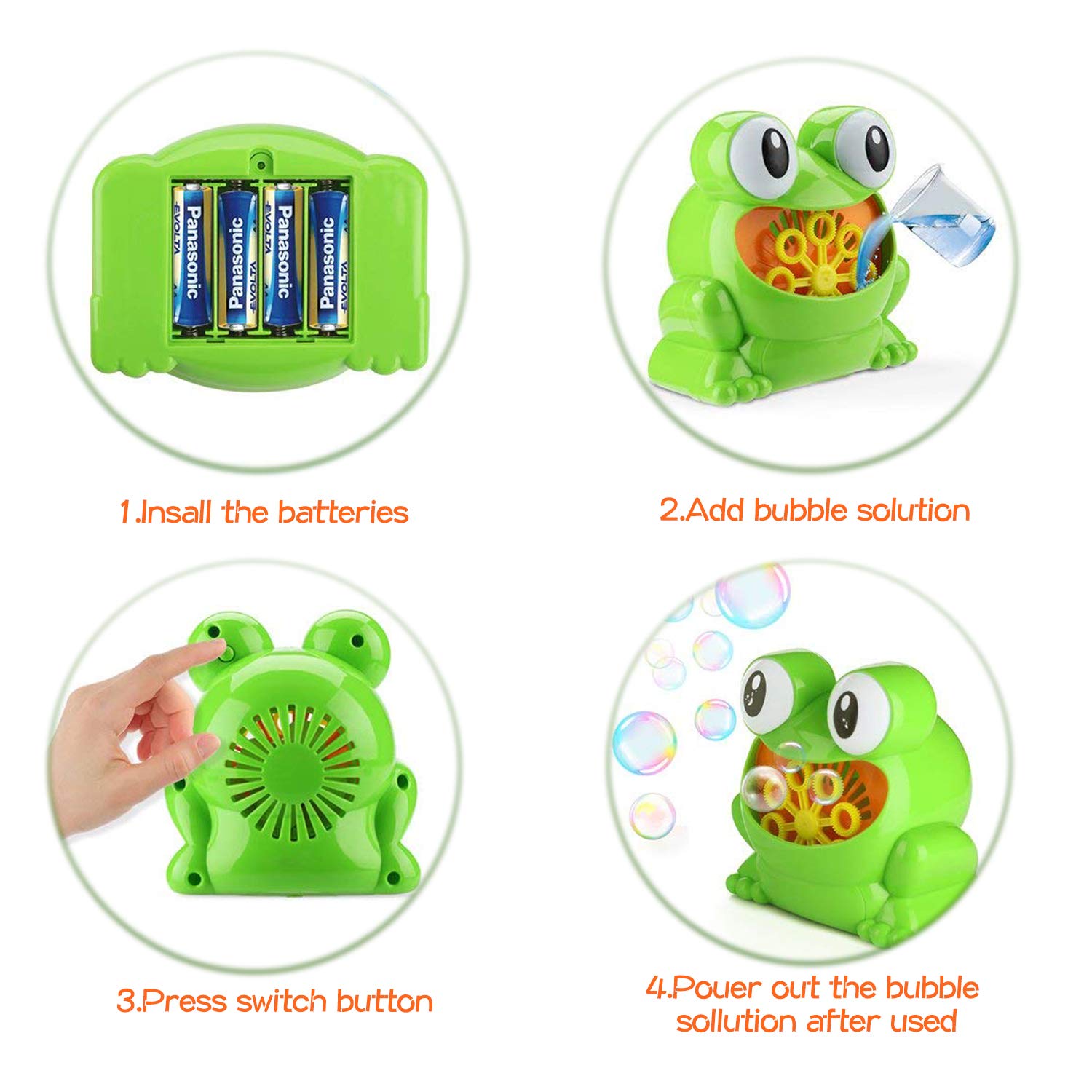 Automatic Bubble Machine for Kids, GUSTYLE Portable Frog Bubble Maker Over 500 Bubbles Per Minute for Party, Wedding, Indoor and Outdoor Activities (Included 2 Bottles Bubble Solution)