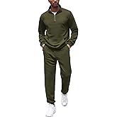 COOFANDY Men's Tracksuit 2 Piece Quarter Zip Sweatsuit Workout Plaid Jacquard Jogging Suit Set
