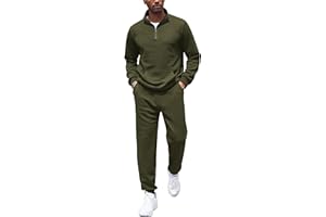 COOFANDY Men's Tracksuit 2 Piece Quarter Zip Sweatsuit Workout Plaid Jacquard Jogging Suit Set