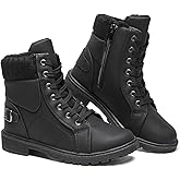 SERNIAL Womens Winter Snow Boots Fur Lined Ankle Boots White Black Side Zipper Booties