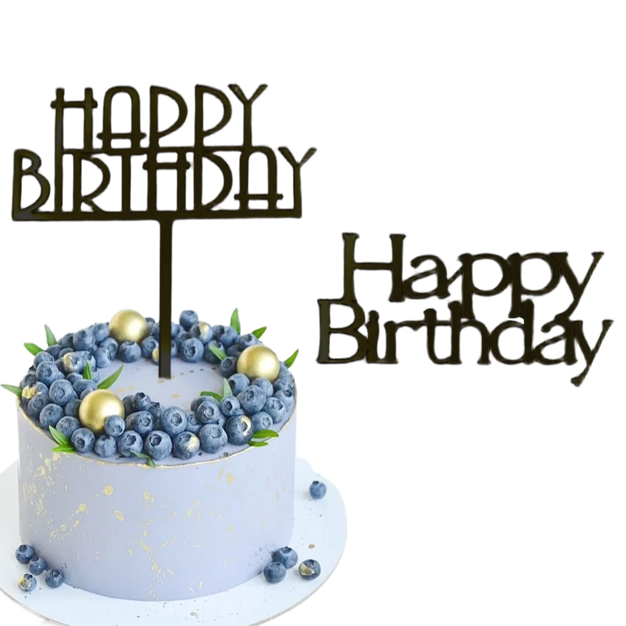 Photo 1 of 2 Pcs Happy Birthday Cake Topper, Black Acrylic Cake Toppers Personalized Happy Birthday Sign Birthday Party Cake Decorating Supplies for Kids or Adults