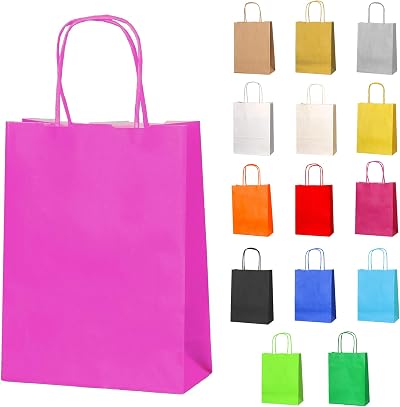 Thepaperbagstore 10 Hot Pink Small Paper Party Bags with Handles 18x22x8cm