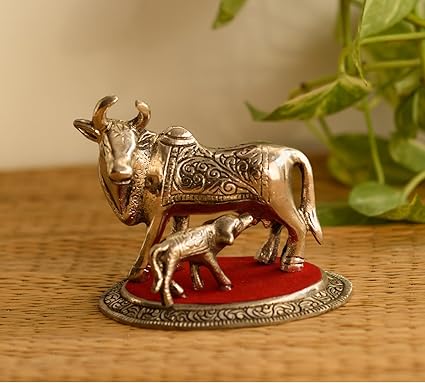 eCraftIndia White Metal Cow and Calf