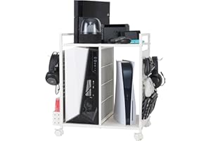PLKOW Video Game Storage Rack, Game Storage Organizer for Consoles, Controllers, Headphones PS5 PS4 Xbox Switch Nintendo Accessories, Rolling Console Stand, Perfect Holiday Present, White