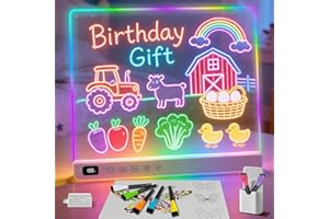 Cosmody Rechargeable LED Drawing Board for Kids, 13x10 Inch Light Up Acrylic Dry Erase Board with 13 Light Effects, Glow Neon