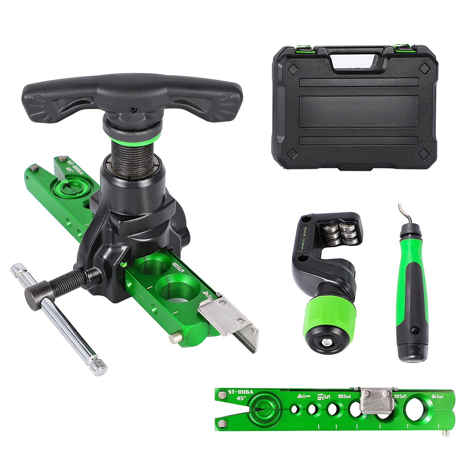 Photo 1 of Bonvoisin Flaring Tool Kit 1/4”-3/4” HVAC Single Flare Tool 45° 45° Eccentric Tube Flaring Tool with Pipe Cutter for Copper Aluminum Tubing (5 in 1 Kit)