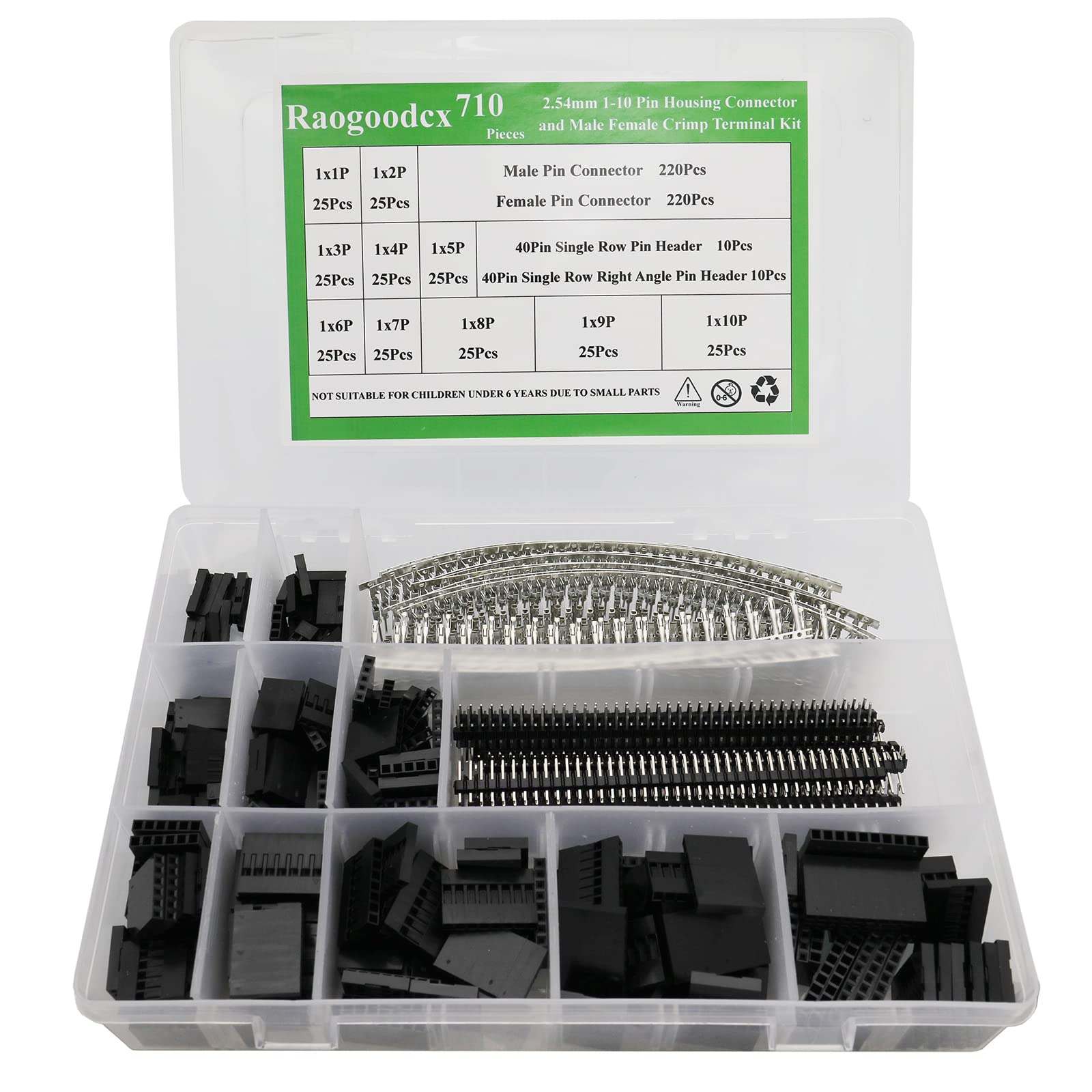 Raogoodcx 710Pcs 2.54mm Dupont Jumper Wire Cable Female Connector with 40 Pin Pitch Single Row Pin Headers,Dupont Male/Female Pin Connector Kit