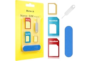 SIM Card Adapter, Helect 5-in-1 Nano & Micro SIM Card Adapter Kit Converter with Polish Chip and Eject Needle - H1050