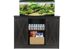 4 EVER WINNER 20-40 Gallon Fish Tank Stand Cabinet, Heavy Duty Aquarium Stand with Accessories Storage and Sliding Barn Doors for Turtle Tank, Reptile Terrariums, 42.12” L x 15.74”W, 700LBS, Espresso