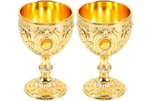 SHINEOFI 2pcs European Retro Metal Wine Cup Chalice Goblet for Toasting Ceremonies Barware