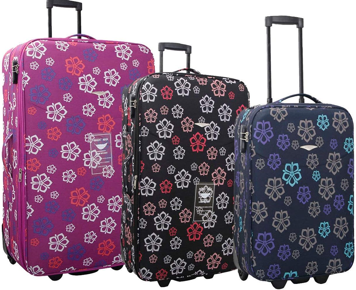 XL Large, Medium Super Lightweight Printed 2 Wheel Suitcase Luggage