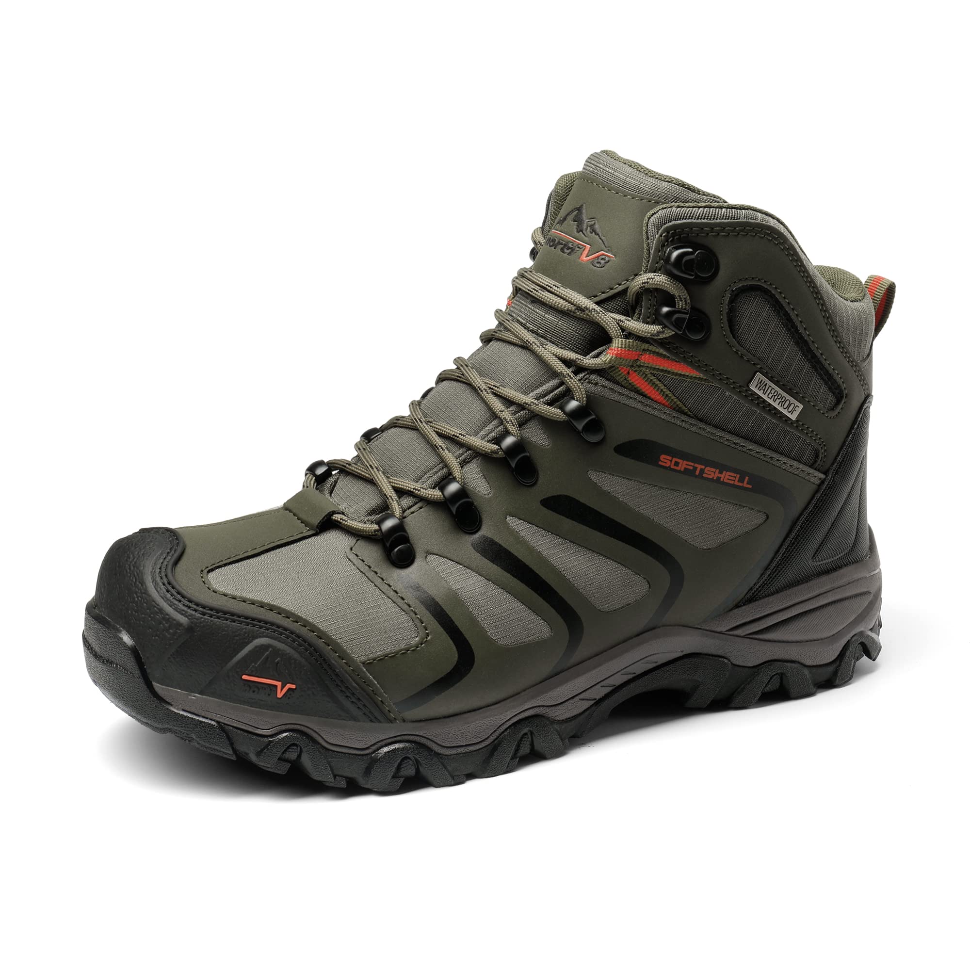 NORTIV 8 Herren Wanderschuhe Armadillo,Olive Schwarz Orange,43