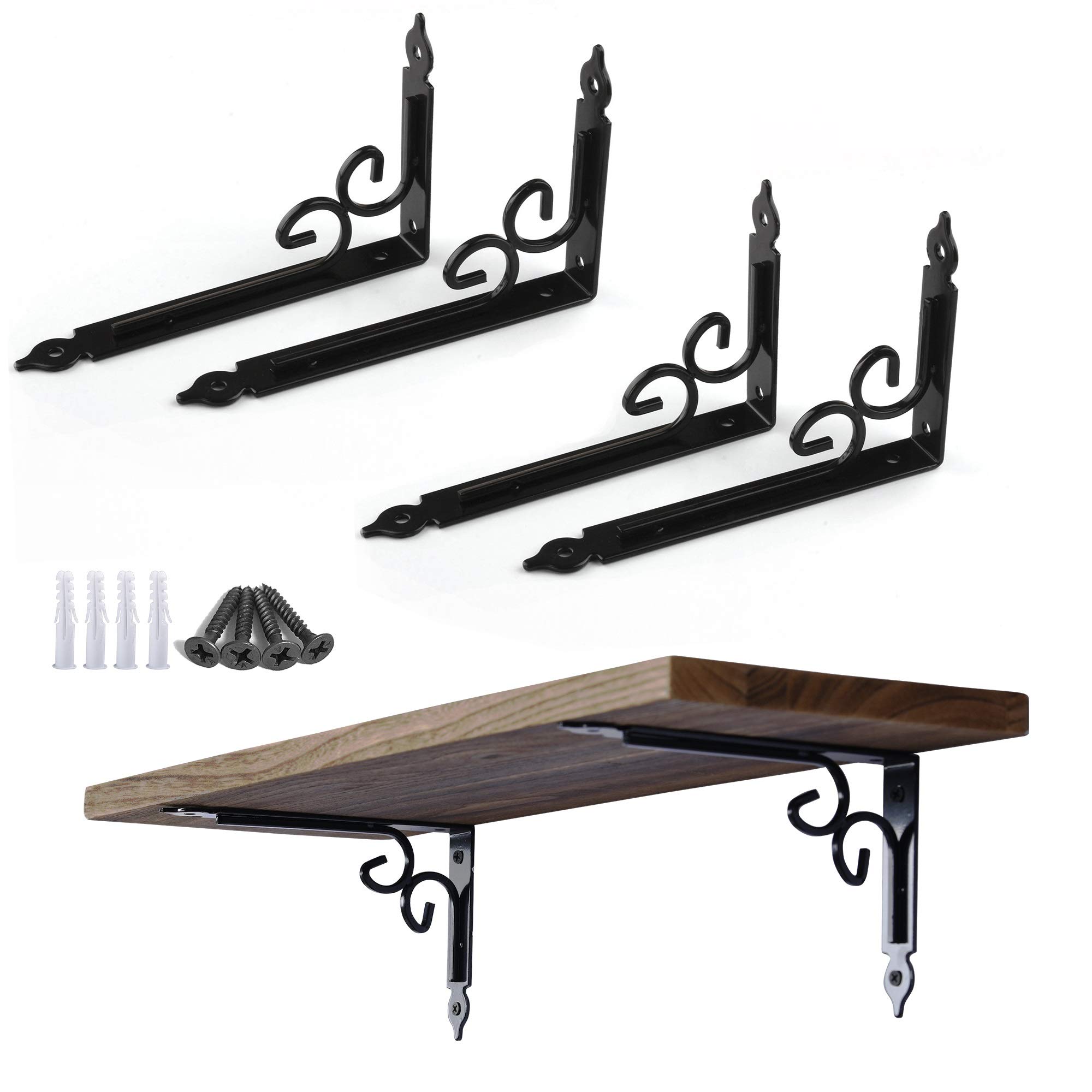 8 Inch Decorative Shelf Brackets Pack of 4, Heavy Duty Steel Shelf Supports, Right Angle Shelving Hardware — image 1