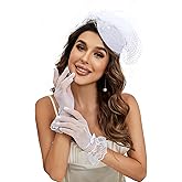 20s 50s Pillbox Derby Fascinator Hat Veil Feather Fascinators Hair Clip Wedding Tea Party Hat and Short Lace Gloves for Women