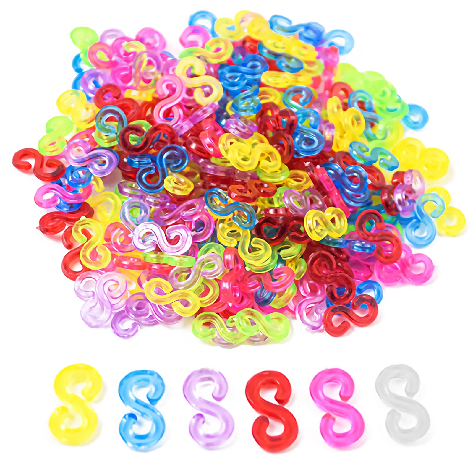 YUTOU Pack of 1000 Colourful Loom Bands Clasps Loom Bands S-Clips Plastic Colourful Connector S-Clips Bracelet Knitting Tool Buckle Loom Bands Accessories for Connecting Loom Band Bracelets Jewellery