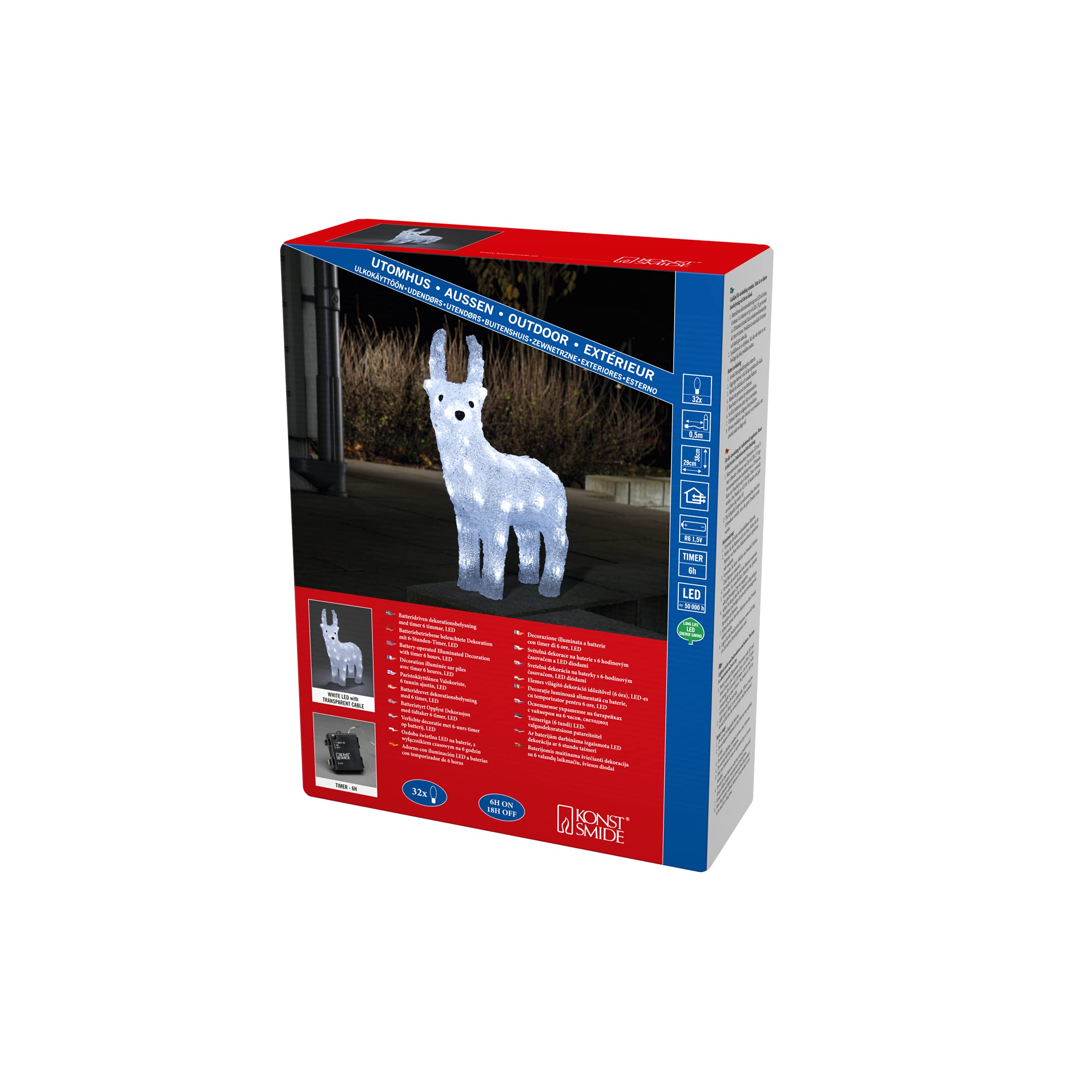 Konstsmide Acrylic Reindeer : Battery Operated with Timer : 32 LED : Indoor/Outdoor : 6139-203