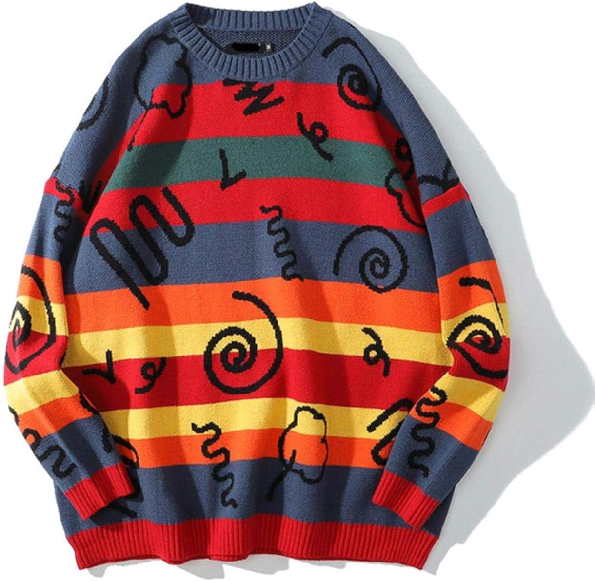 Sweater Men Colorful Striped Printed Men's Sweater Baggy Fashion