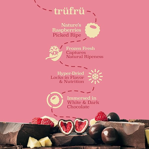 TRU FRU NATURE’S RASPBERRIES HYPER-DRIED FRESH IN DARK CHOCOLATE, 4.2 OUNCE BAG