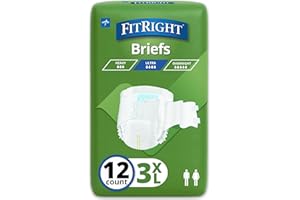 FitRight Bariatric Adult Diapers, Ultra Heavy Absorbency, 3XL (Waist Size 65in-84in), 12 Count, Disposable Incontinence Briefs for Men and Women, Moisture-Wicking, Leak Protection,
