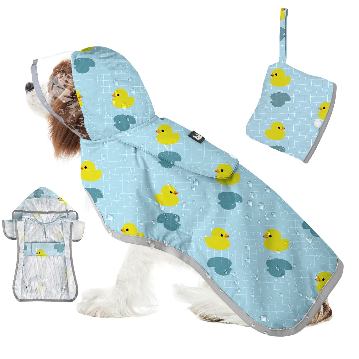 Photo 1 of SlowTon Dog Raincoat, Adjustable Dog Rain Jacket Clear Hooded Double Layer, Waterproof Poncho with Reflective Strip Straps and Storage Pocket for Small Medium Large Dogs Puppies(DK M)