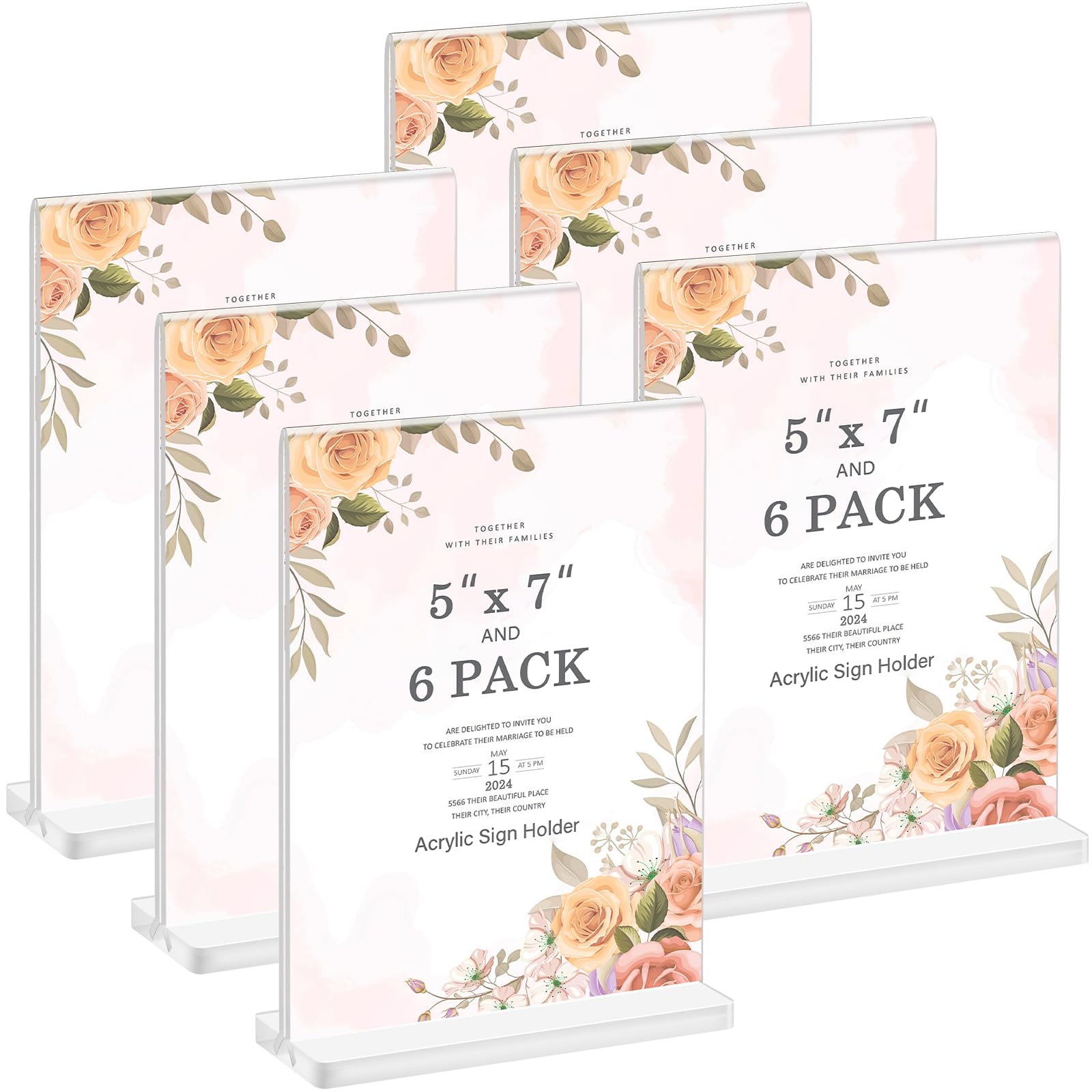 Photo 1 of 6 Pack Acrylic Sign Holder 5 x7 Inches, Double-Sided Clear Sign Holder Vertical Plastic Paper Display Stand, Flyer Menu Holder Picture Frames for Stores, Restaurants, Hotels, Office