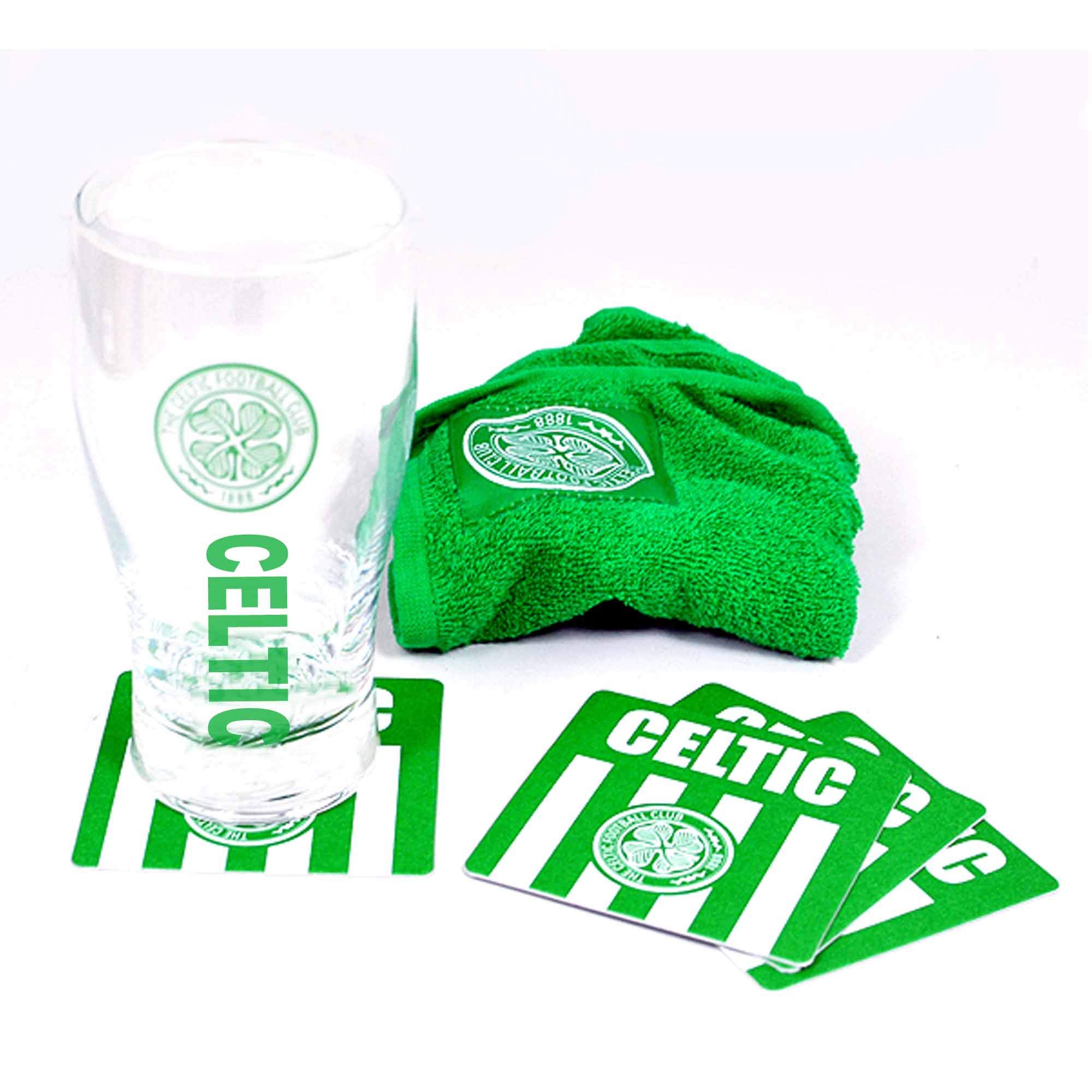 Official Celtic FC Pint Glass Mini Bar Set (Pint Glass, Coasters & Bar Towel)