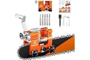 OMCCHK Chainsaw Sharpener Jig with Cleaning Brush, Universal Chain Saw Sharpener Tool Kit with 5 Bit, Portable Hand-Crank Cha
