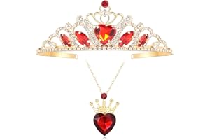 KDLCY Evie Red Heart Crown and Necklace Descendants 3 Gold Tiara Jewelry Set Queen of Hearts Eive Costume for Girls Teens Halloween Party