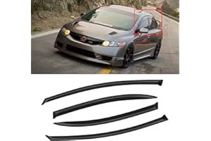 CMVT AUTO Window Visor for 2006-2011 Honda Civic, Out-Channel Rain Guards Shields Vent Deflector Shade Wind Dark Smoke for 06-11 Civic 2007 2008 2009 2010, Tape-On Outside-Mount, 4PCS