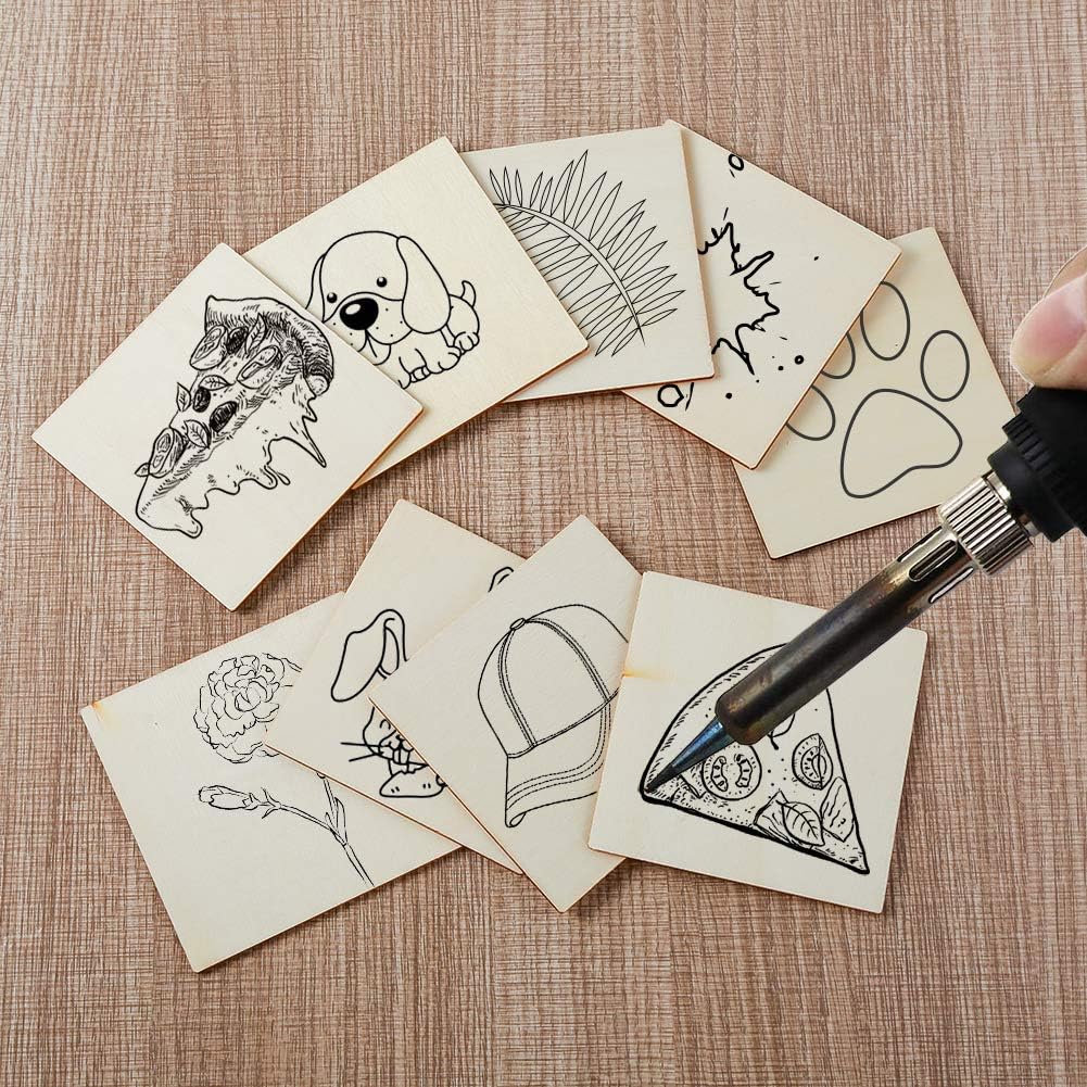 Unfinished Wood Pieces 100 Pcs Blank Square 4 x 4 Inch Wood Slices for Crafts, Cup Coasters, Wooden Ornaments, DIY Scrabble Letters Decorations