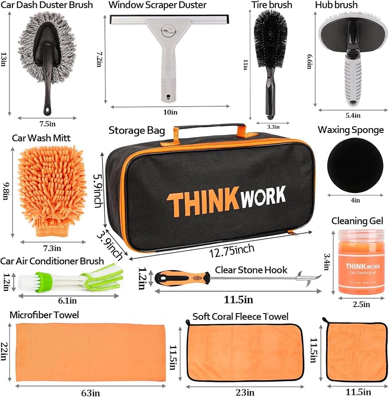 Auto Reinigungsset, Autowaschset Auto Set, 17 Stück Auto Autopflege für Auto Reinigung Innenraum und Außen, Armaturenbrett, Lüftungsschlitz, Motor, Räder, Autopflege-Geschenkset (Orange)