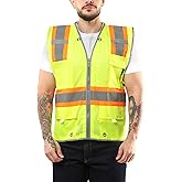 Kolossus - Safety Vest - High Visibility - Reflective Tape - Multi Frontal Pockets - Yellow Construction Work Vests