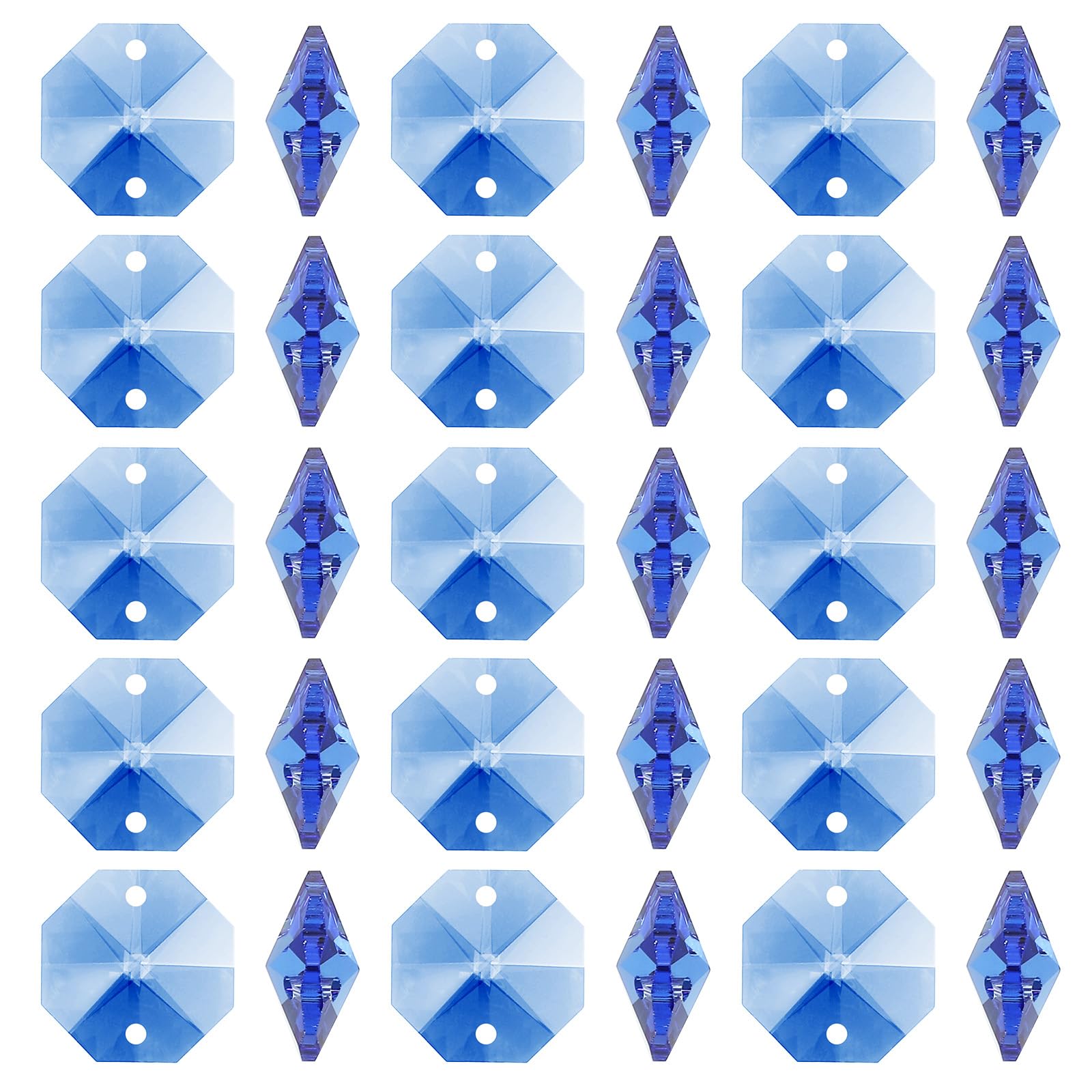 PATIKIL K9 Crystal Octagon Beads 2 Holes Pendants, 100 Pack 14mm Chandelier Prisms Parts Ornaments Hanging Beads for DIY Arts Crafts Decoration, Blue