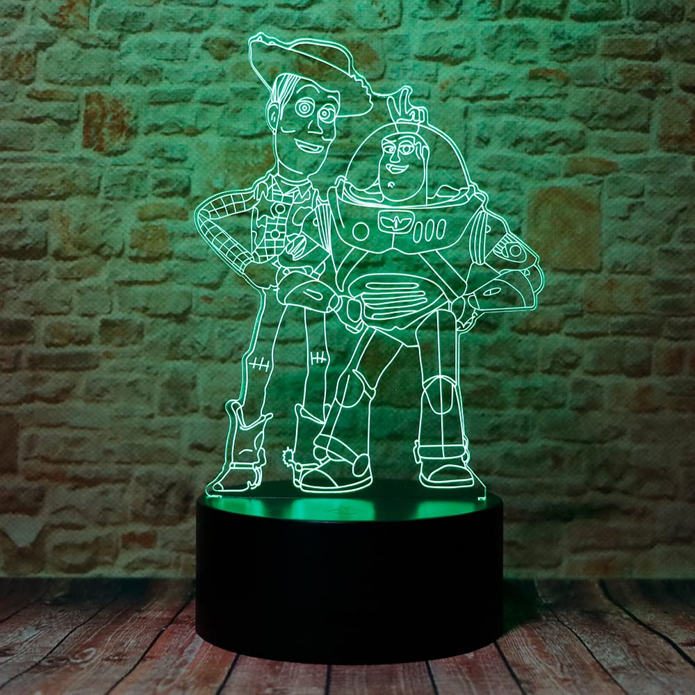 Photo 1 of Cute Story Sheriff Woody and Buzz Lightyear Anime Character 3D Optical Illusion LED Bedroom Decor Sleep Table Lamp with Remote 7 Colors Acrylic Visual Night Light Birthday Christmas Gifts for Kids