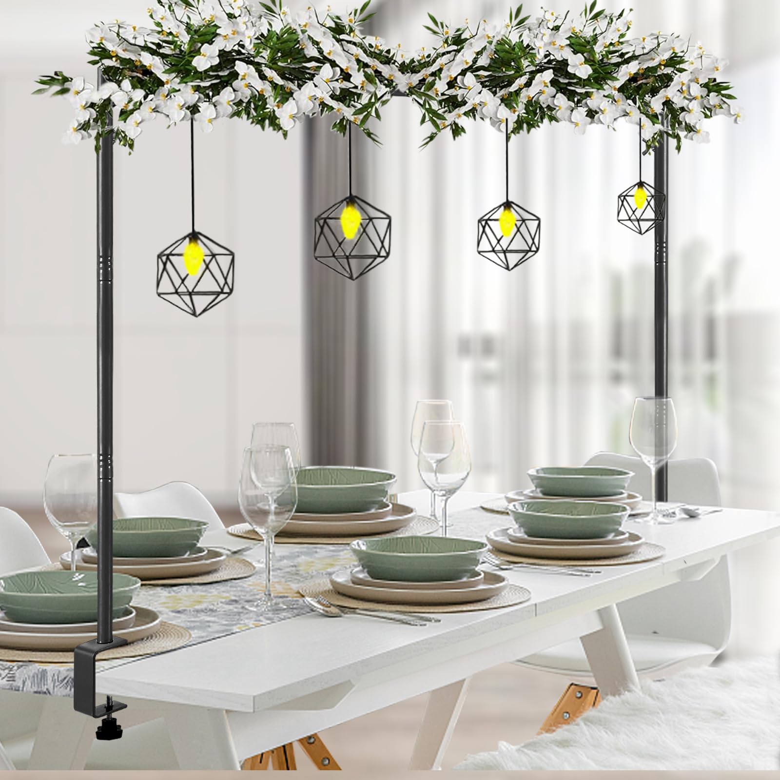 Photo 1 of Over The Table Rod Stand with Clamps Black 46"-100'' Length 29"-55" Height Adjustable Metal Table Balloon Arch Stand with Storage Bag, for Halloween Christmas Party Wedding Anniversary Decoration