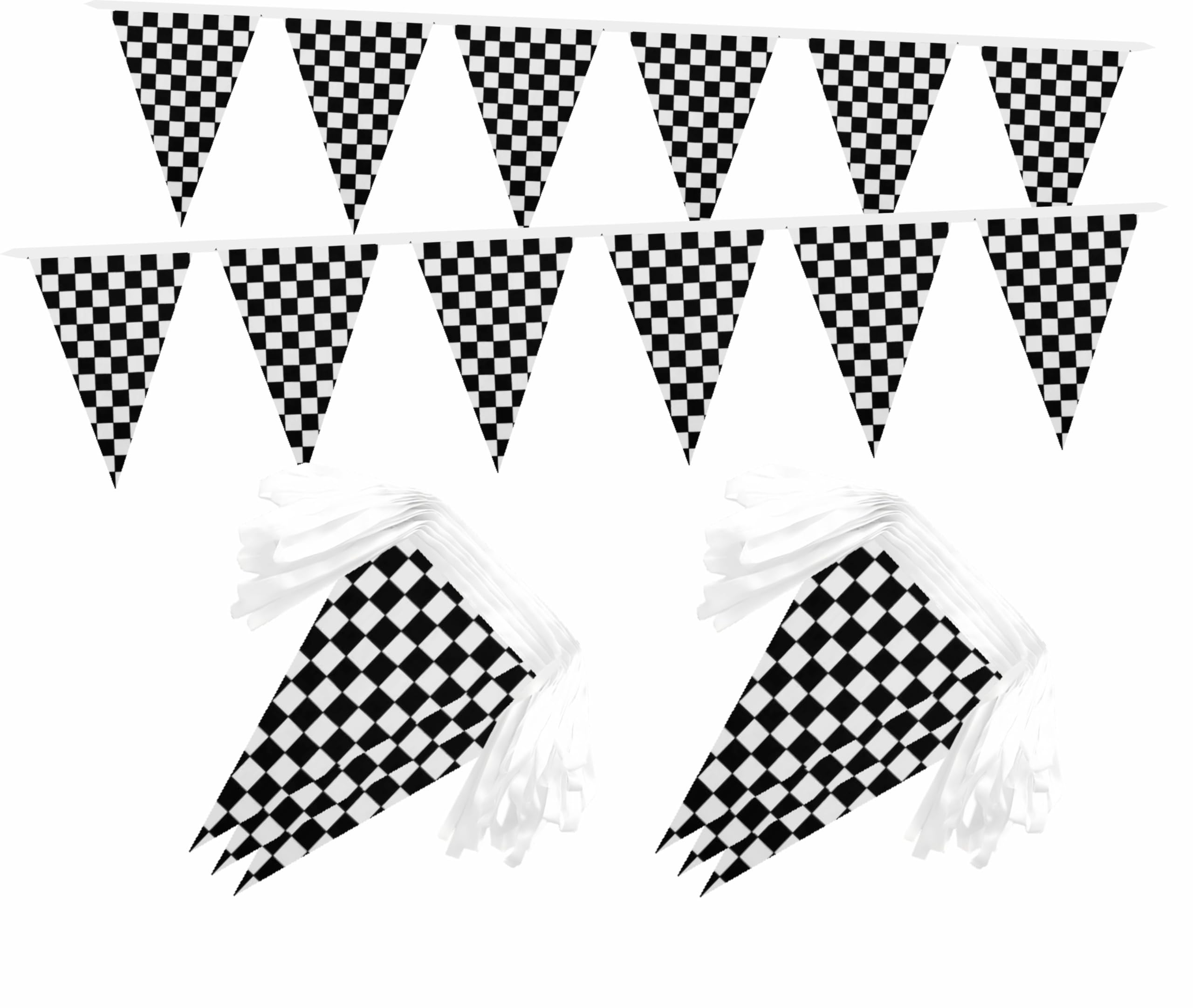 Photo 1 of LUSEOAN 2 Packs Checkered Black and White Racing Mini Flag Banner String Race Car Small Miniature Hanging Flags Decorations,60 Feet 40 Flags