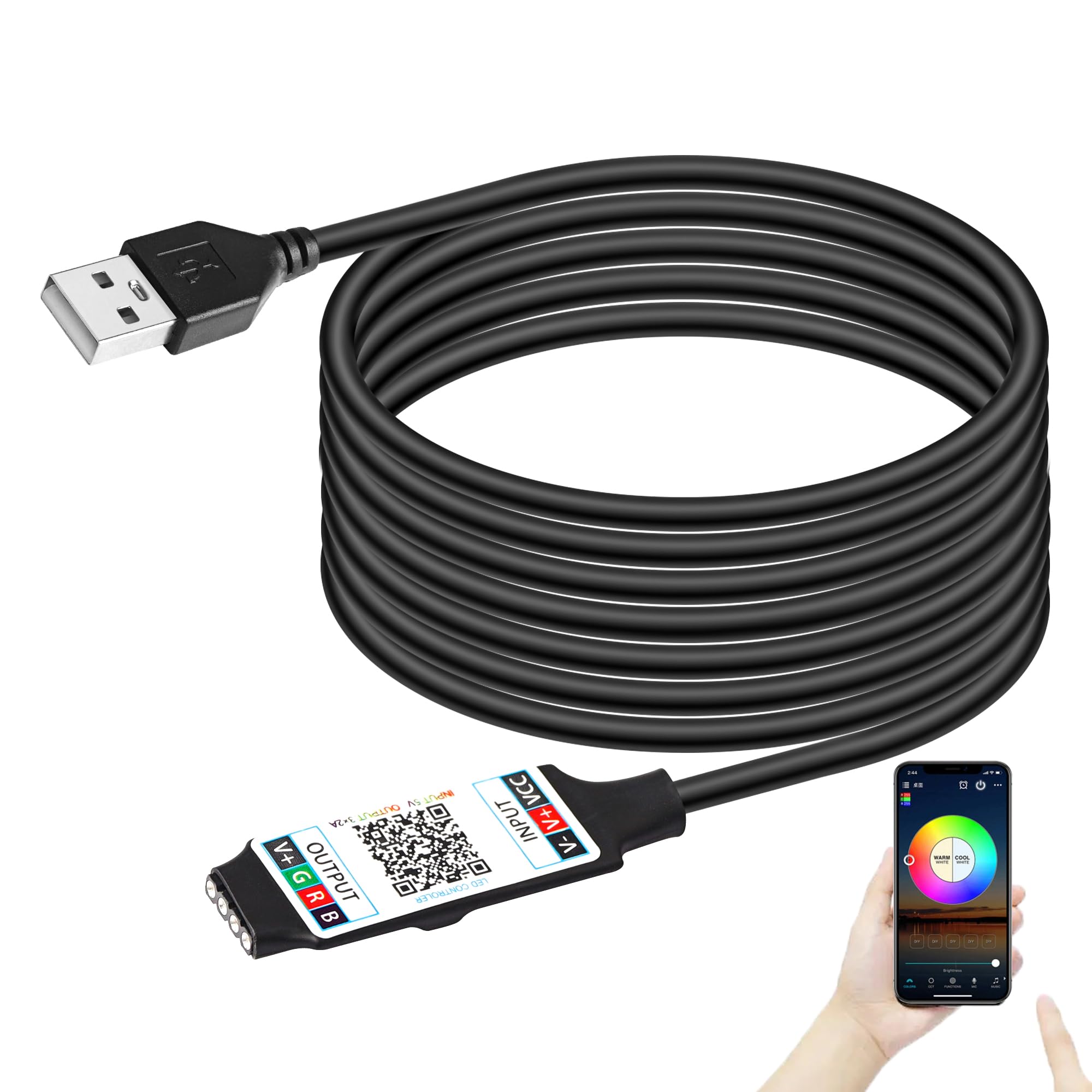 CERRXIAN 3.3ft Mini RGB Bluetooth Controller,USB 5V Bluetooth Led Light Controller,for 2835 5050 COB RGB Strip Light