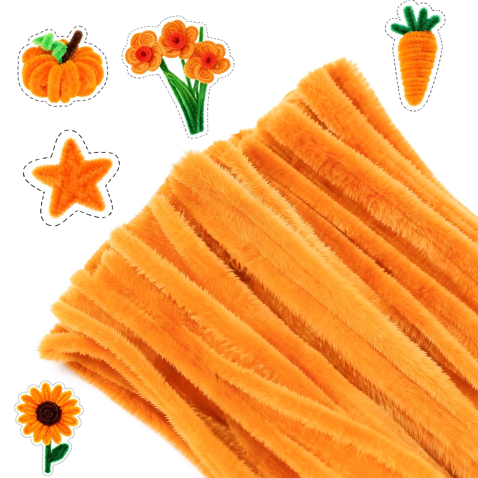 G2PLUS 100PCS Orange Pipe Cleaners for Craft, 30cm Long Crafting Pipe Cleaners for Easter Craft, 6mm Chenille Stem for DIY, Arts and Crafts Project Decoration