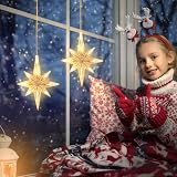 Jsdoin LED Christmas Window Light 2pc Stars with Timer Warm White Curtain Lights view 3