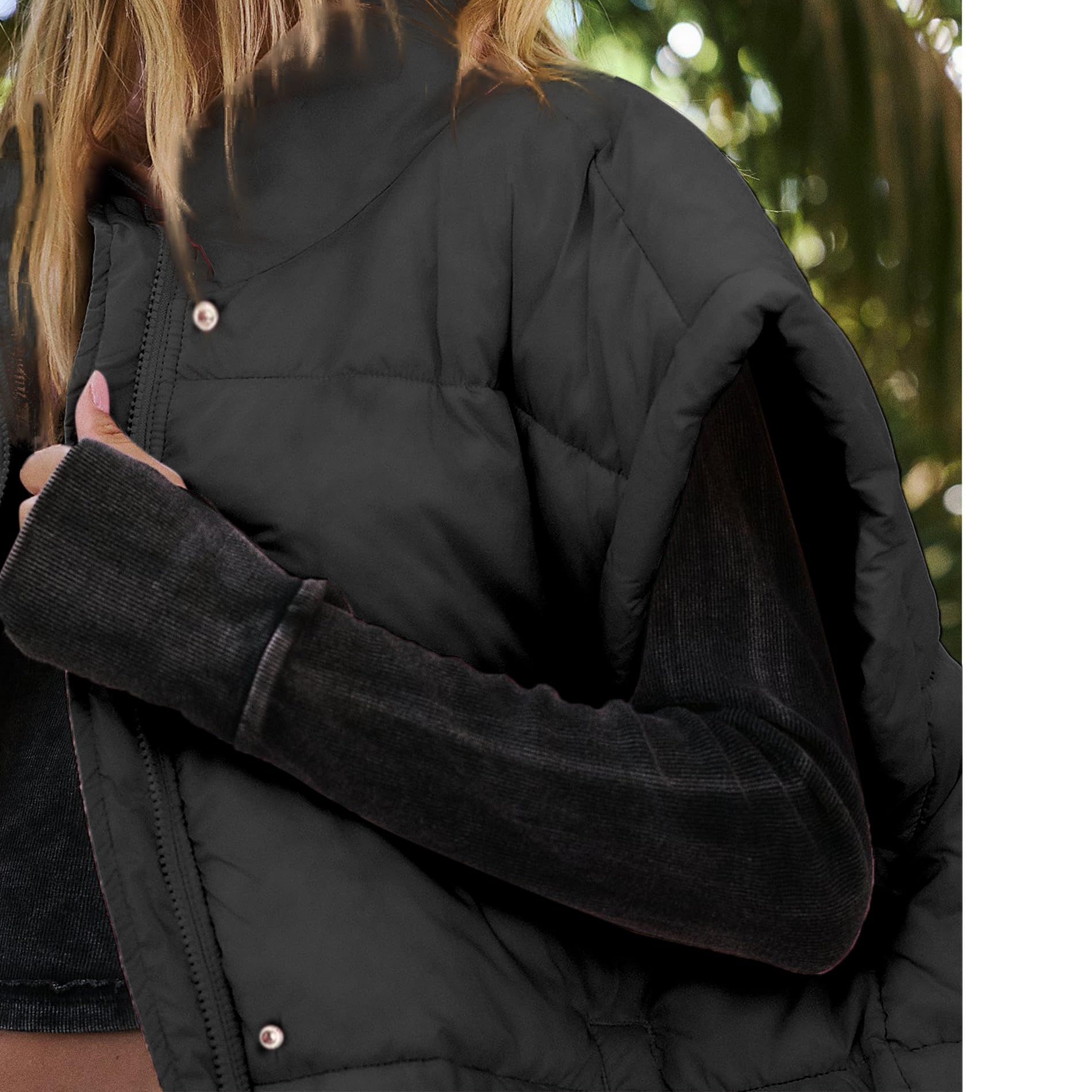 Songling Womens Oversized Puffer Vest Stand Collar Full Zip Sleeveless Bubble Puffer Vest Quilted Padded Warm Coat Outwear