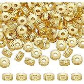 PH PandaHall 6mm Flat Round Spacer Beads 100pcs Golden Bracelet Beads Carved Roundelle Spacer Bead Metal Alloy Loose Spacers for Summer DIY Crafts Necklace Friendship Bracelet Earring Jewelry Making