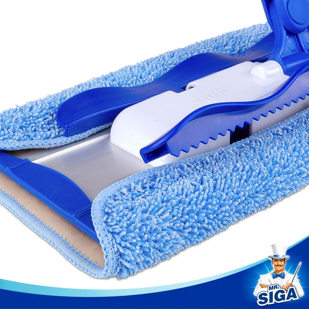 MR.SIGA Professional Microfiber Mop for Hardwood, Laminate, Tile Floor Cleaning, Stainless Steel Handle - 3 Reusable Flat Mop Pads and 1 Dirt Removal Scrubber Included: Home & Kitchen