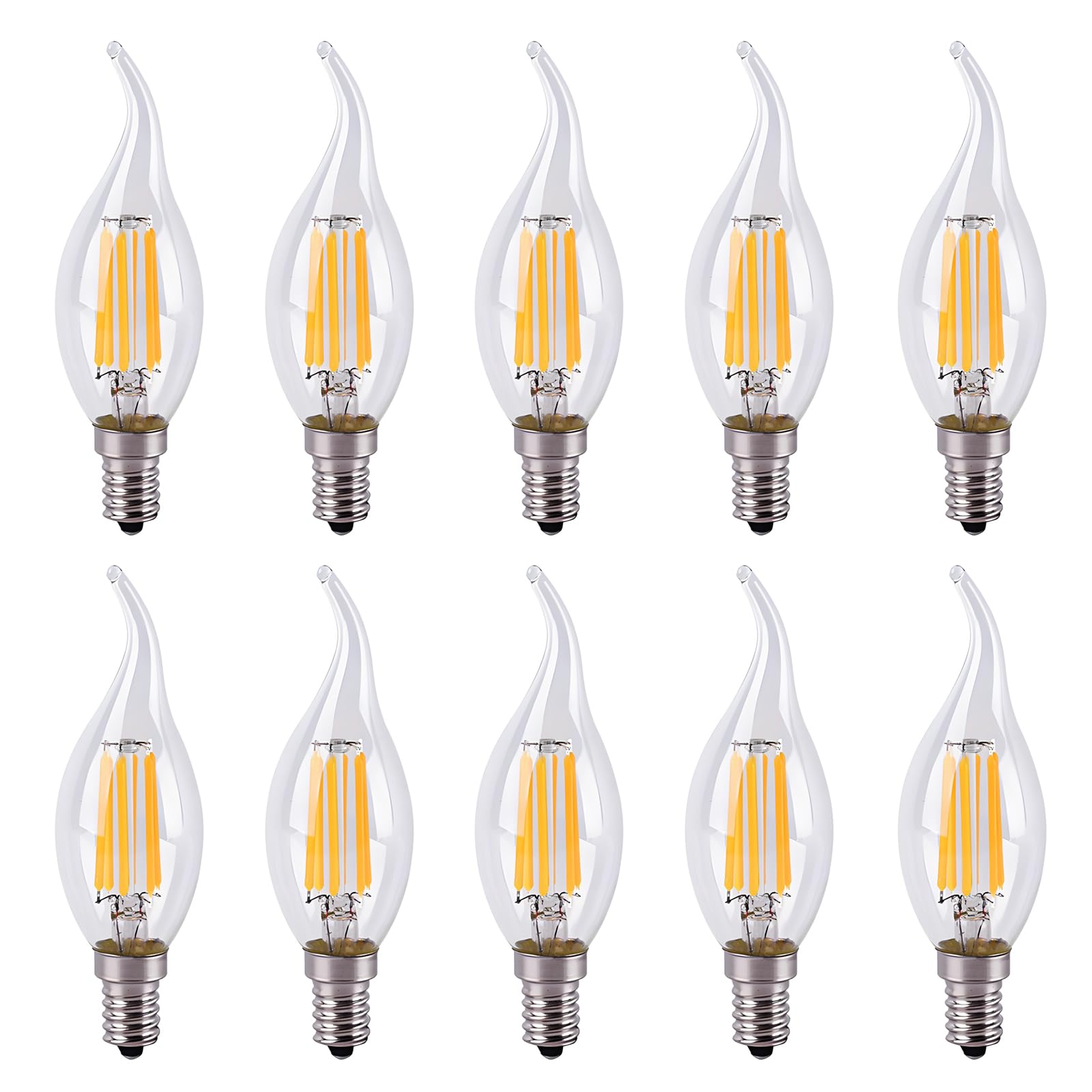 HUAMu E14 LED Candle Bulbs, 6W LED Candelabra Light Bulbs 60 Watt Equivalent, 600lm, Warm White 2700K, Small Edison Screw E14, Dimmable, Pack of 10