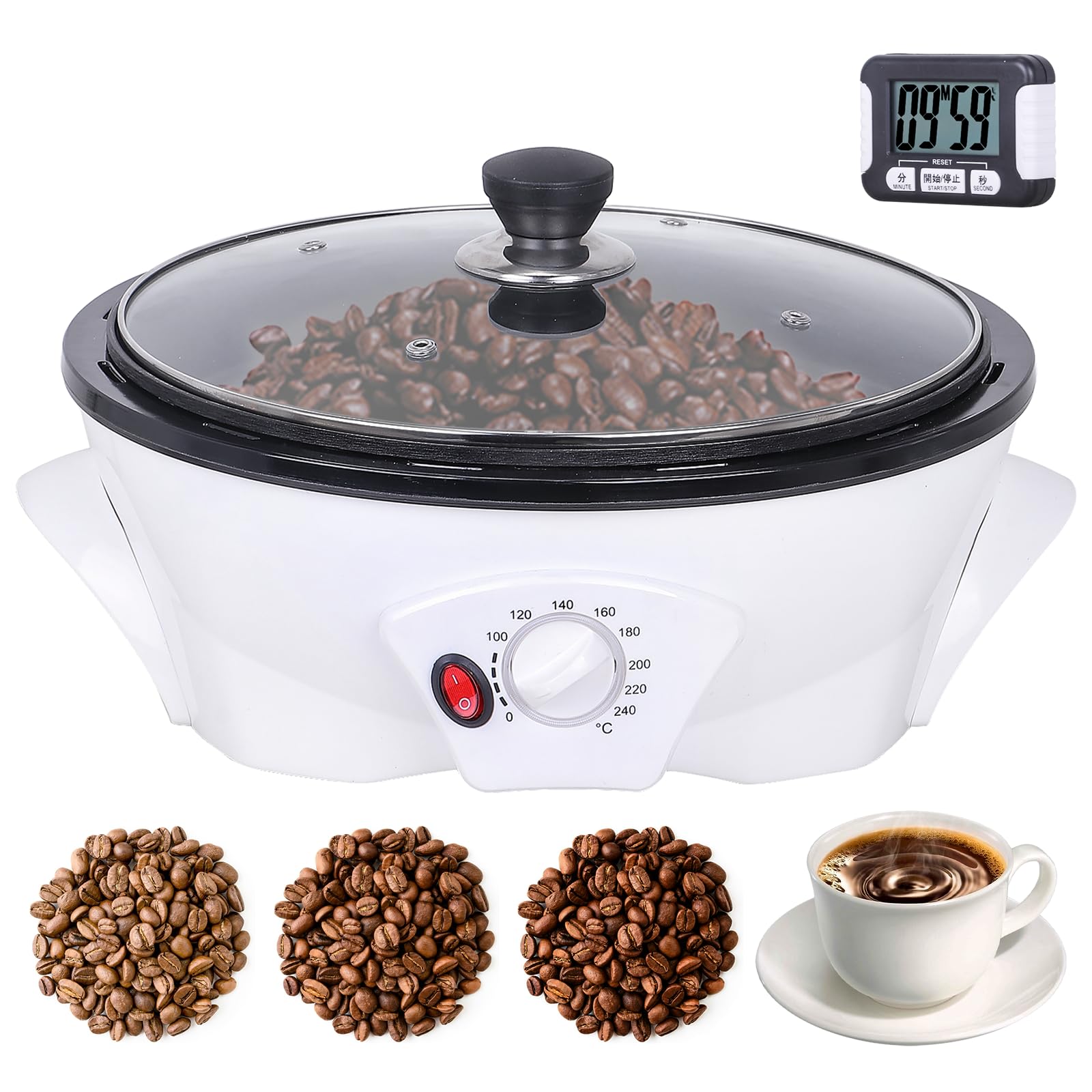 YUCHENGTECH Coffee Roaster Machine with Timer 500g Electric Coffee Roasting Machine Home Coffee Roasters 0-240℃ Temperature Adjustable Electric Coffee Bean Roaster Machine for Cafe Shop Home Use 220V